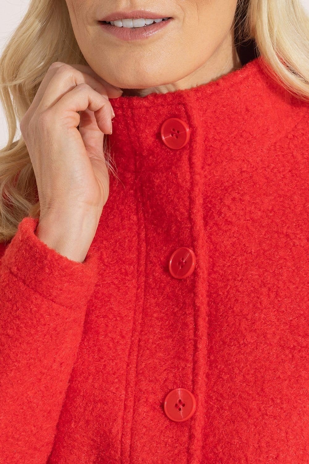Anna Rose Anna Rose Women's Button Up Boucle Jacket in Red - 4