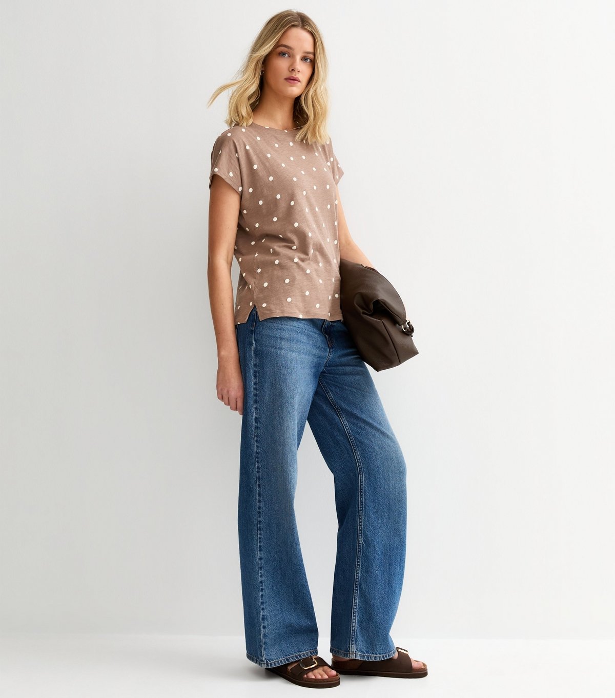 New Look Women's Mink Polka Dot Grown On Sleeve T-Shirt New Look - 3