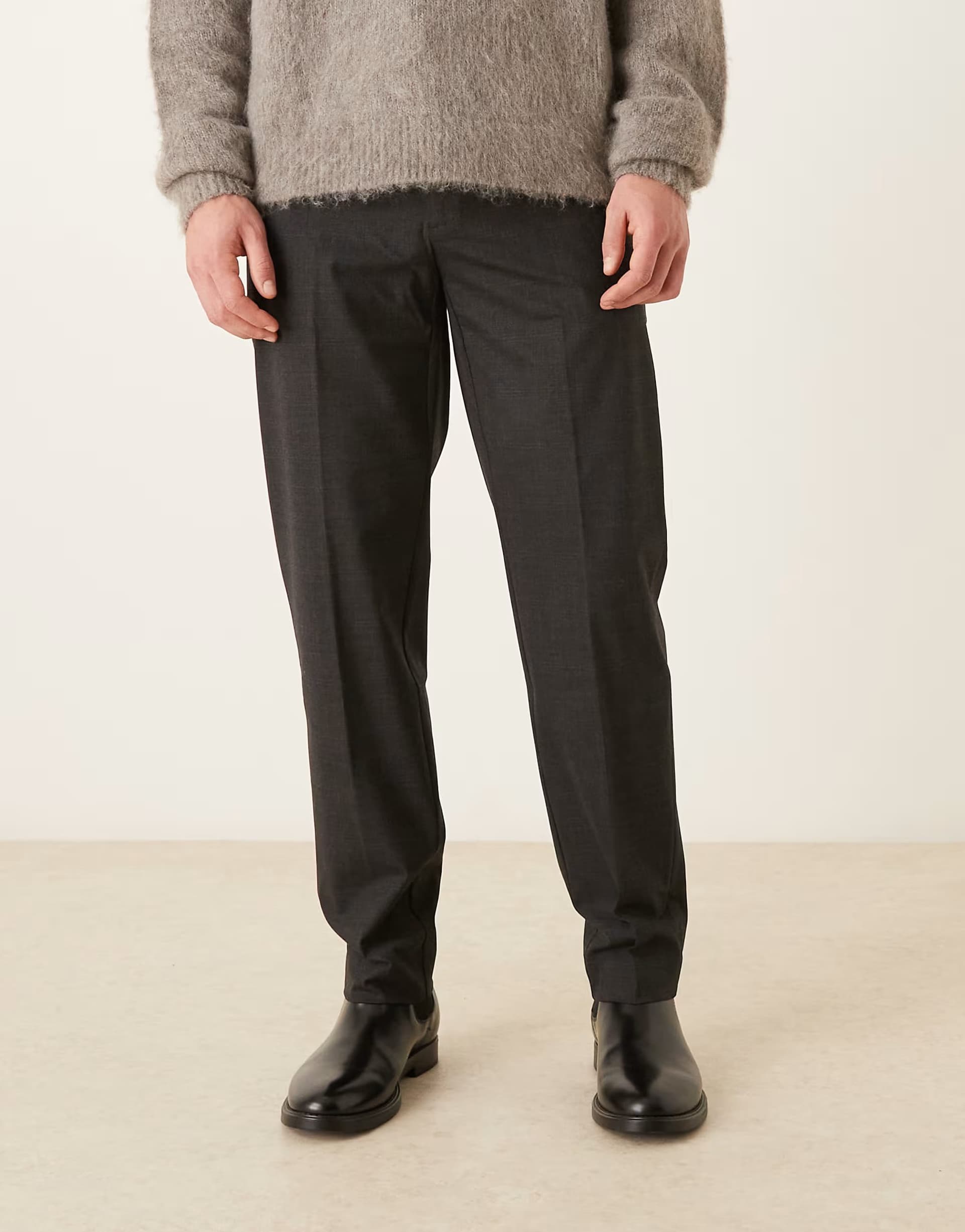 ASOS ASOS Atlas Cotton Mix Tailored Trouser in Charcoal Check