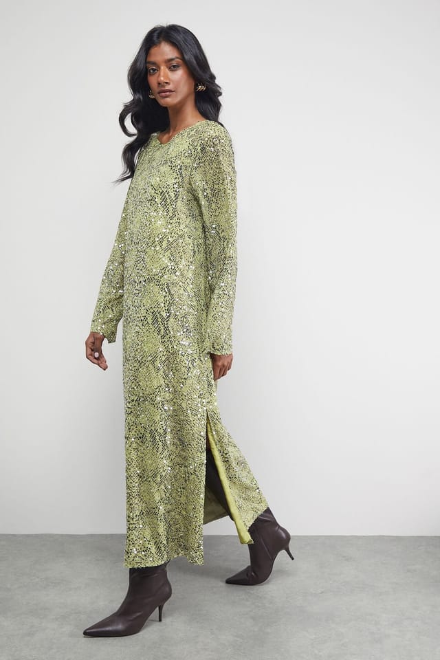 Warehouse Warehouse Women's Sequin Column Midi Dress in Snake - 2