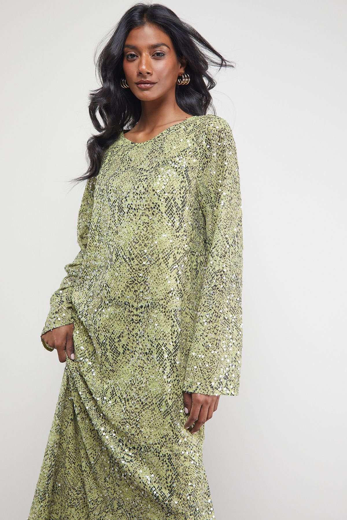 Warehouse Warehouse Women's Sequin Column Midi Dress in Snake - 4