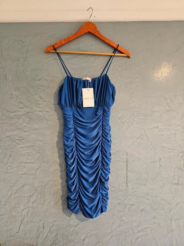 Femme Luxe Femme luxe new blue strappy ruched mini dress