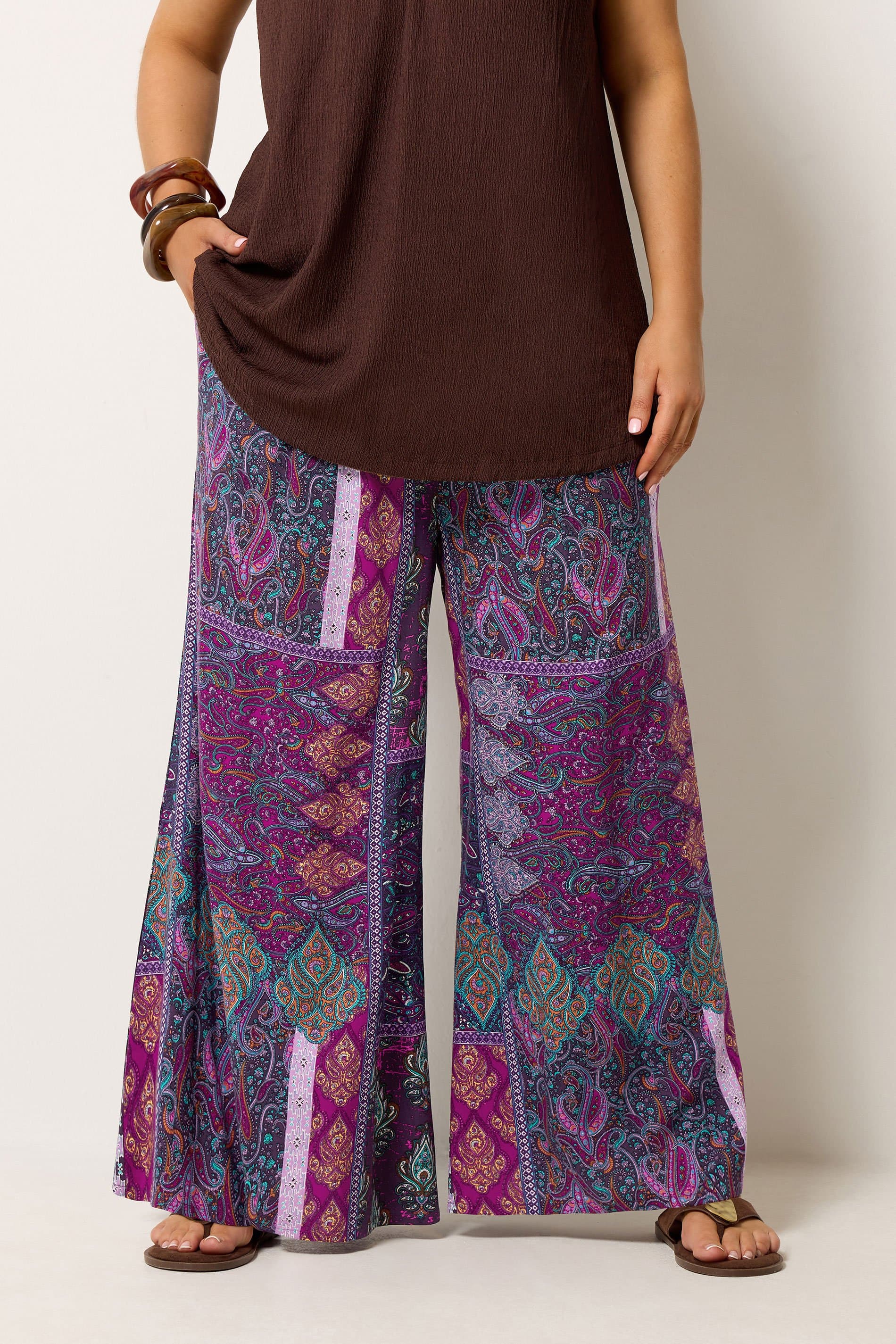Yours Plus Size Purple Paisley Shirred Waist Trousers