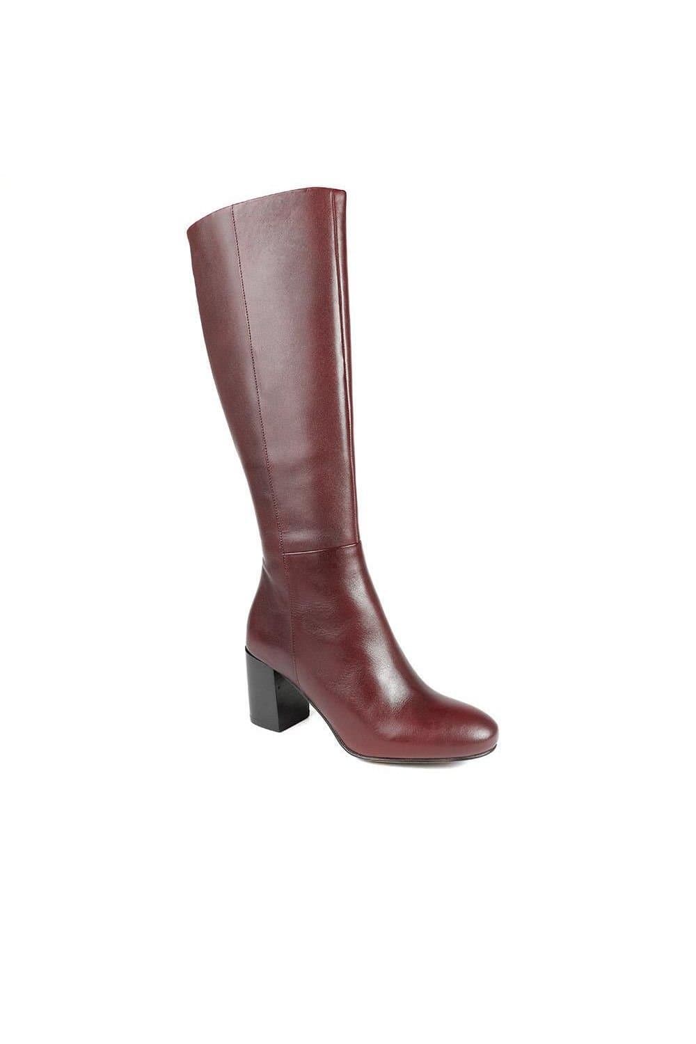 Jones Bootmaker Jones Bootmaker Women's Neptune Extra-Small Calf Fit Long Leather Boots in Burgundy