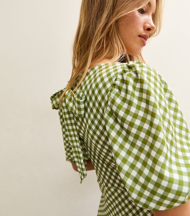 New Look Women's Green Gingham Print Bow Back Midi Dress New Look - 2
