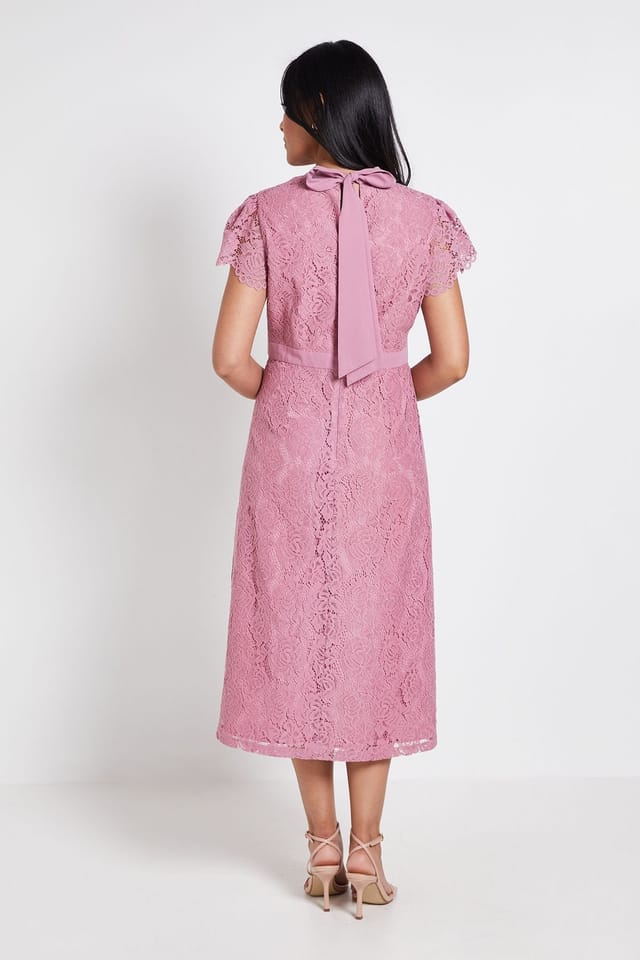Wallis Wallis Women's Petite Lace Tie Neck Midi Dress in Lilac - 3