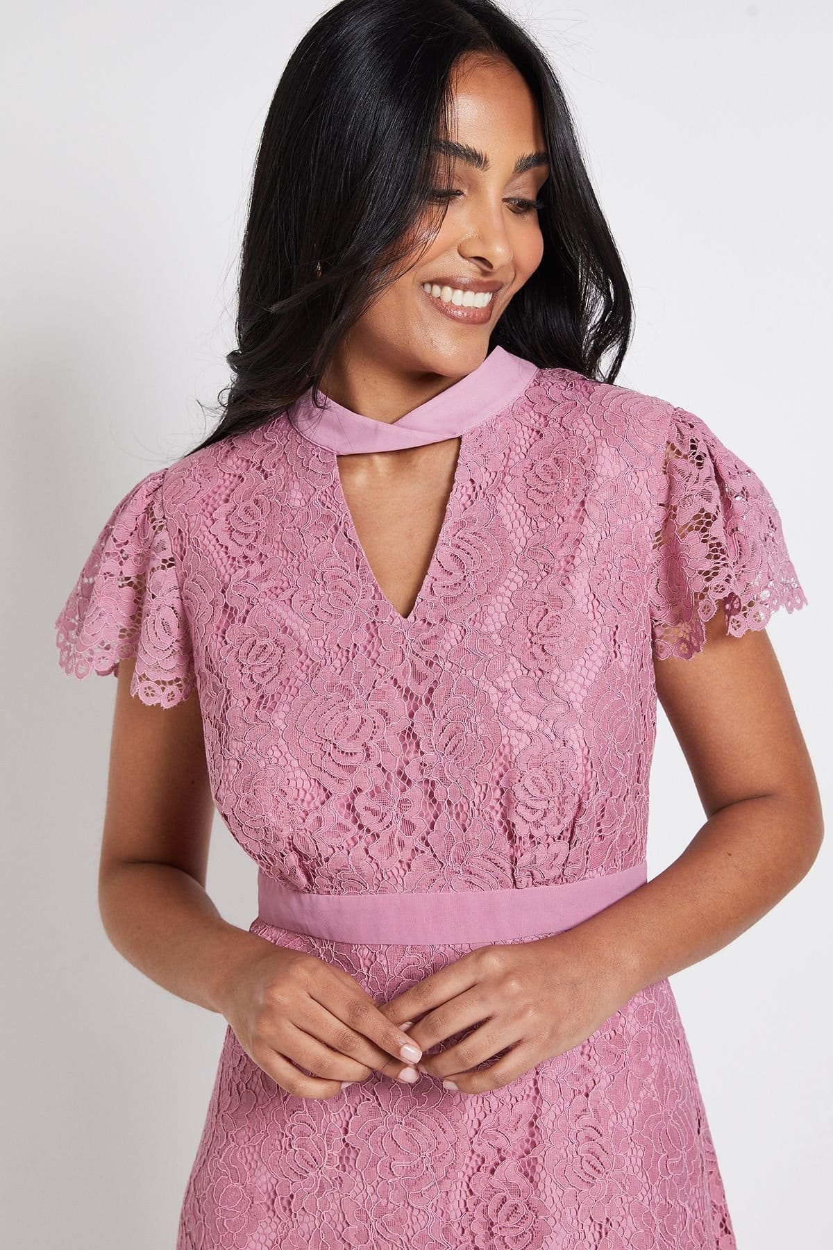 Wallis Wallis Women's Petite Lace Tie Neck Midi Dress in Lilac - 4