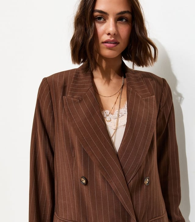 New Look Women's Brown Pinstripe Double Breasted Blazer New Look - 2