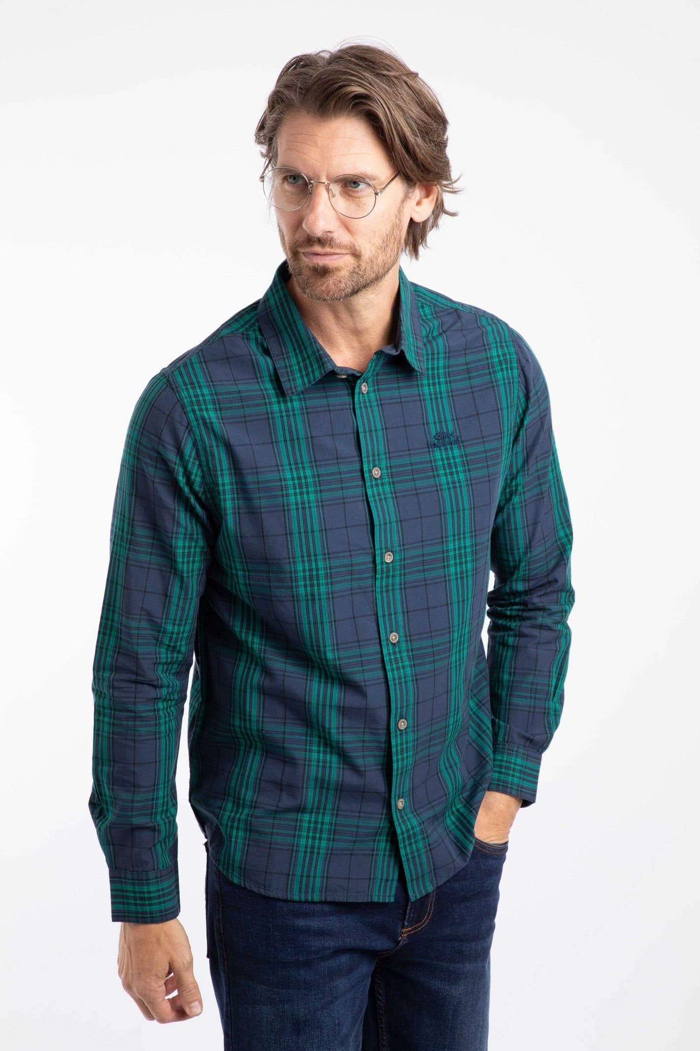 Weird Fish Weird Fish Men's Lando Long Sleeve Check Shirt in Green