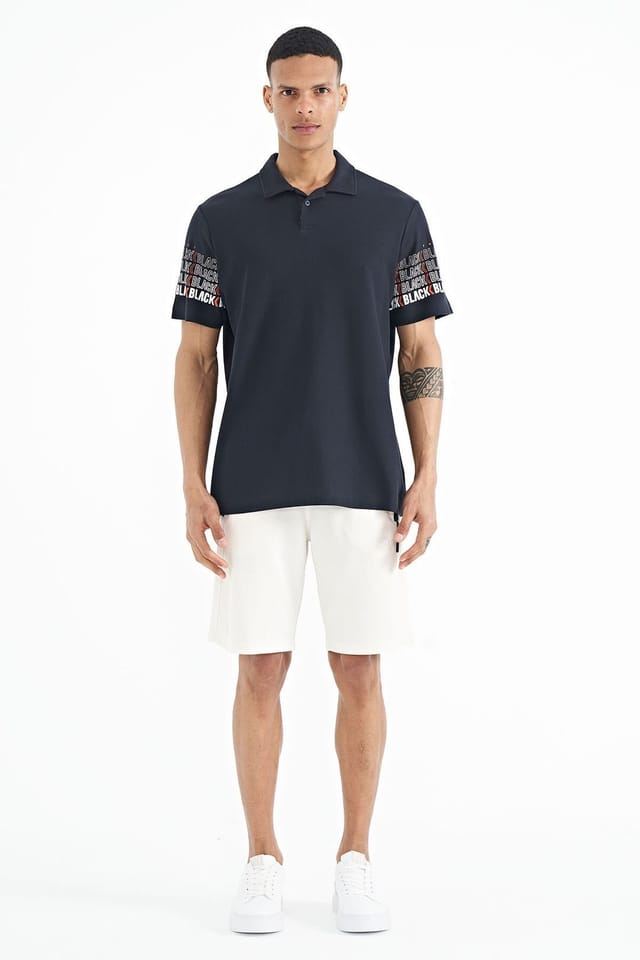 Tommy Life Tommy Life Men's Printed Polo Collar T-Shirt in Navy - 2