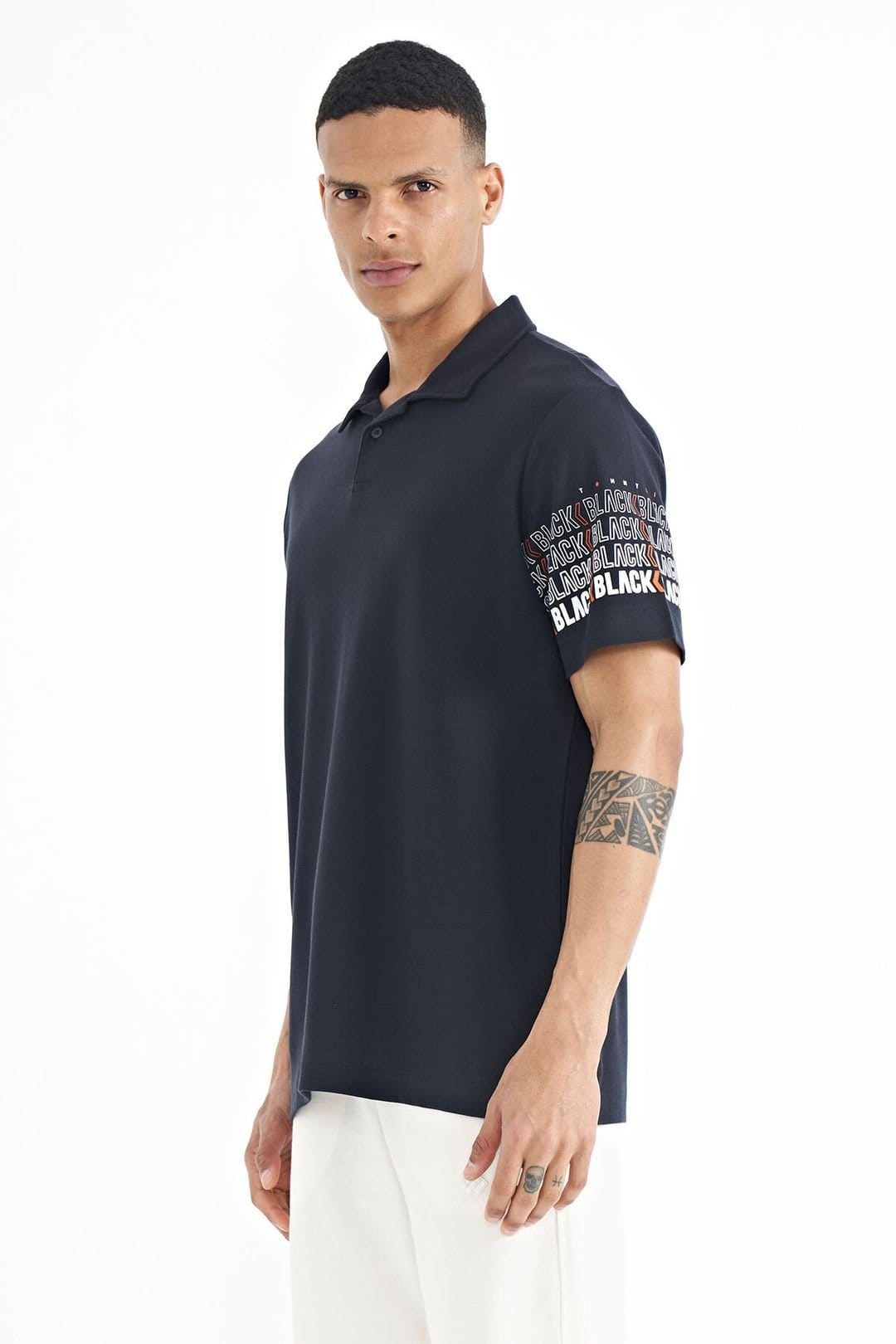 Tommy Life Tommy Life Men's Printed Polo Collar T-Shirt in Navy - 4