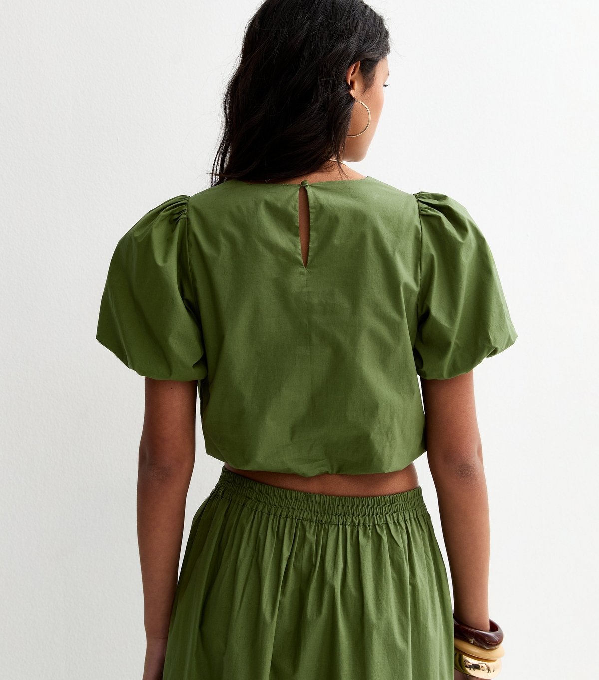 New Look Women's Green Poplin Bubble Hem Crop Top New Look - 4