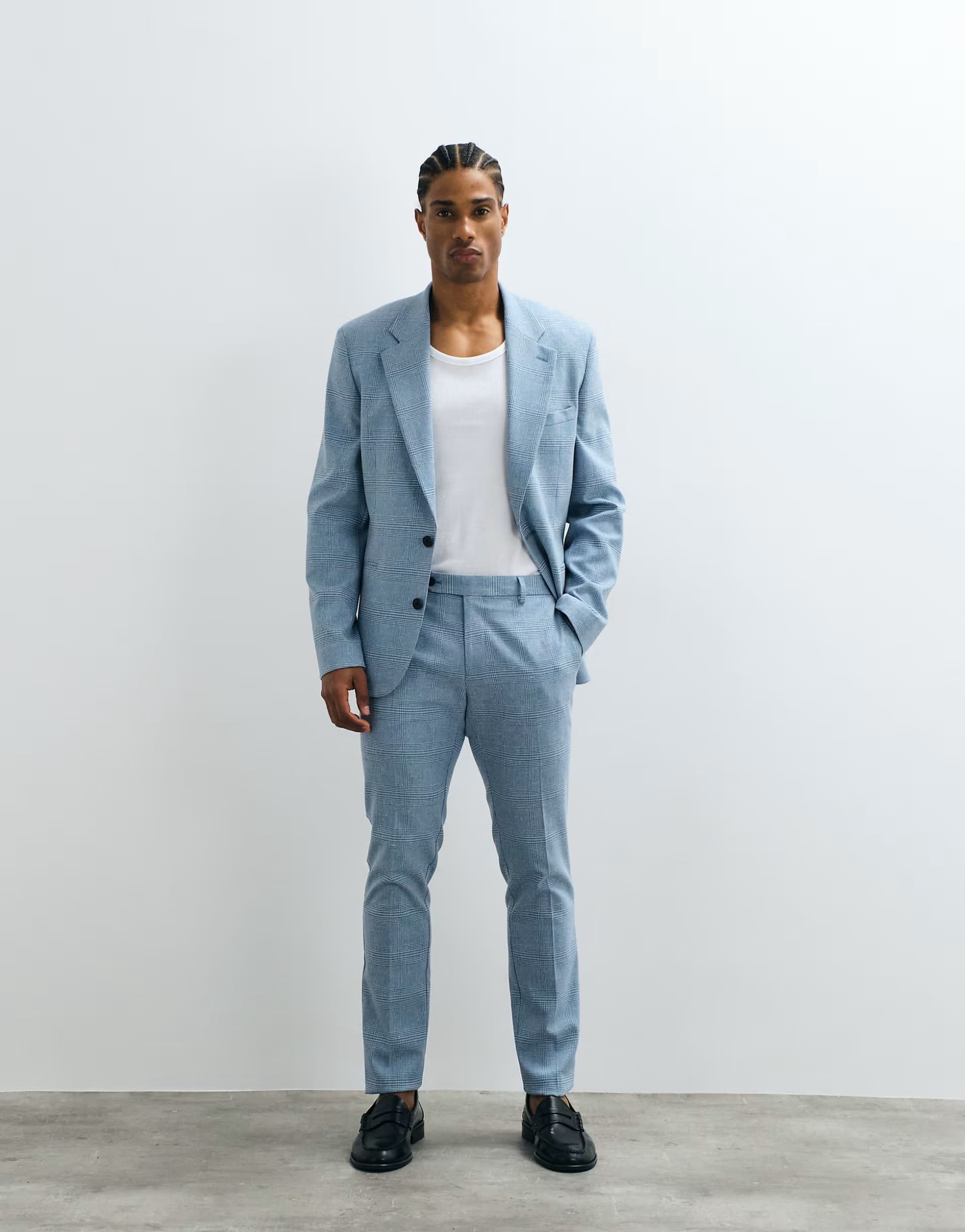 ASOS ASOS DESIGN linen blend skinny suit trousers in blue grid check