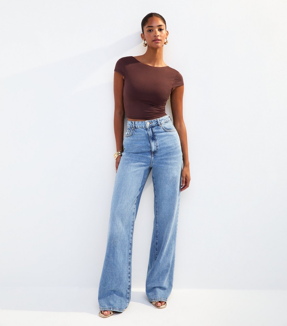 New Look Women's Dark Brown Scoop Back Jersey Cropped T-Shirt New Look - 3