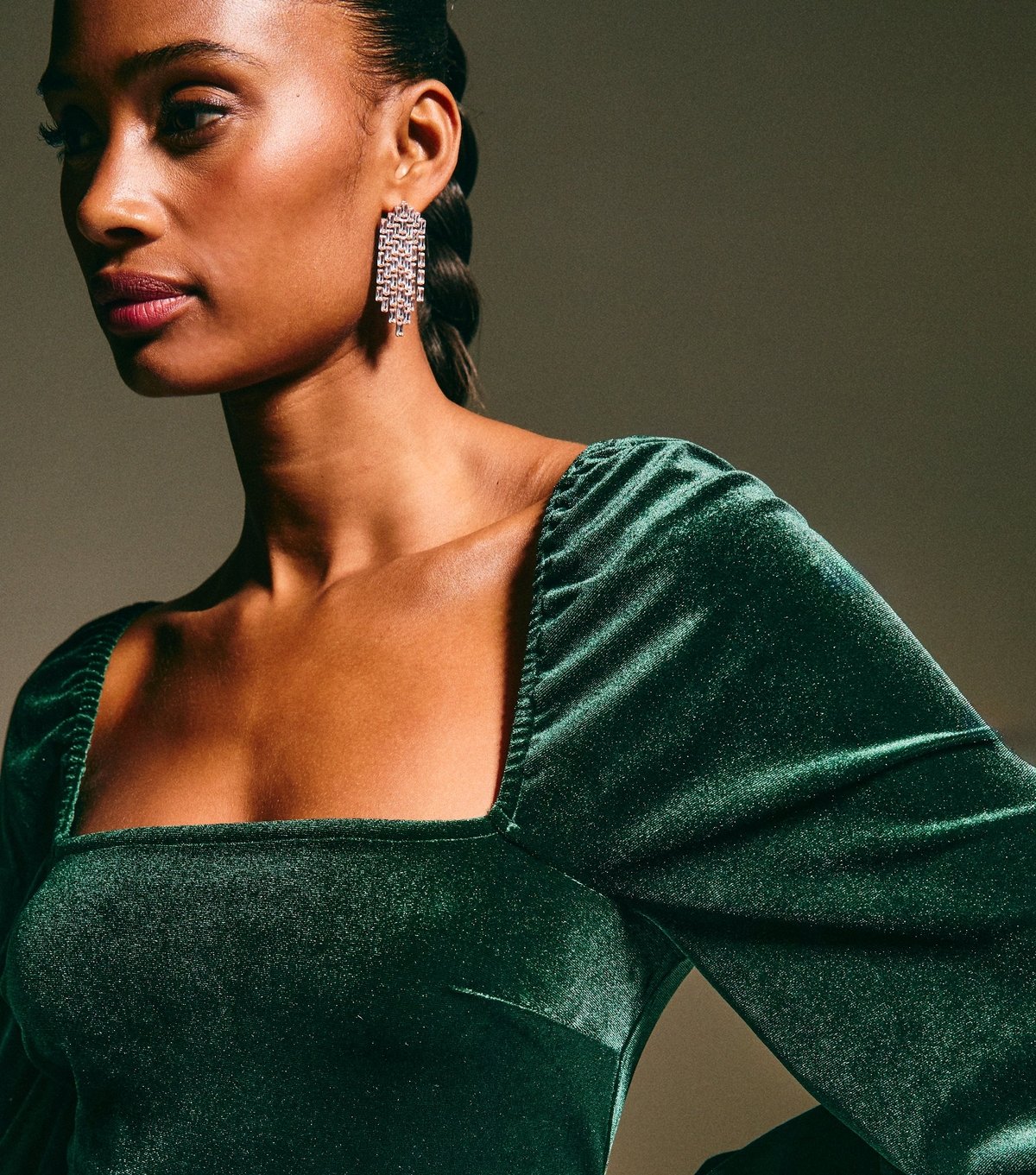 New Look Women's Dark Green Velvet Square Neck Mini Dress New Look - 3