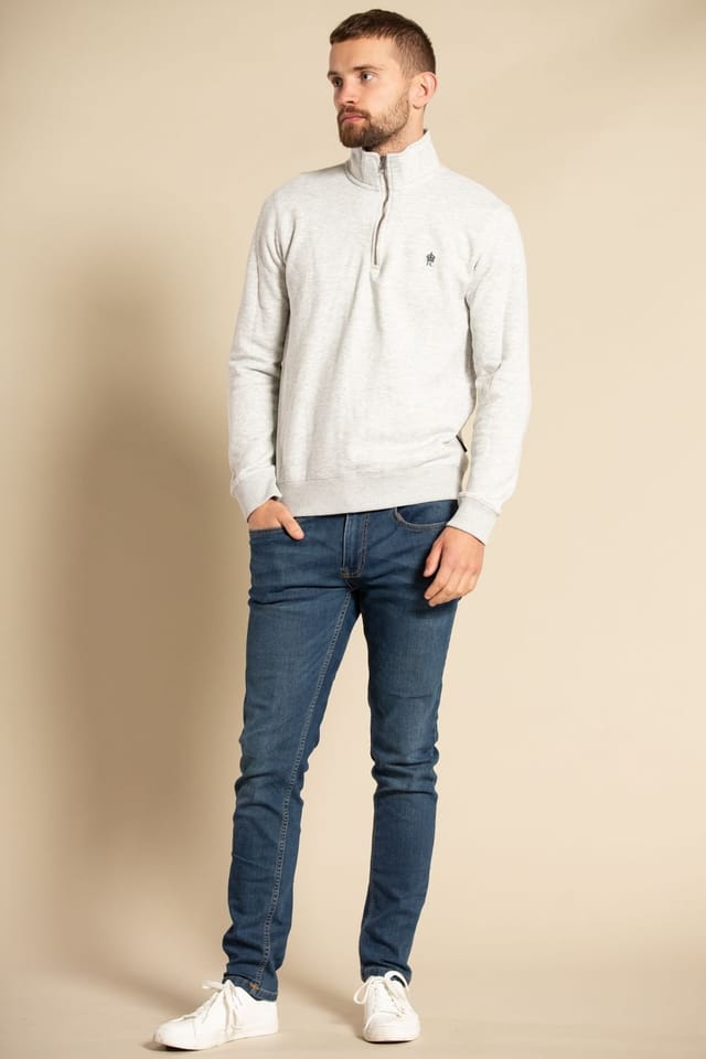 French Connection French Connection Men's Cotton Blend Half-Zip Jumper in Light Grey - 3