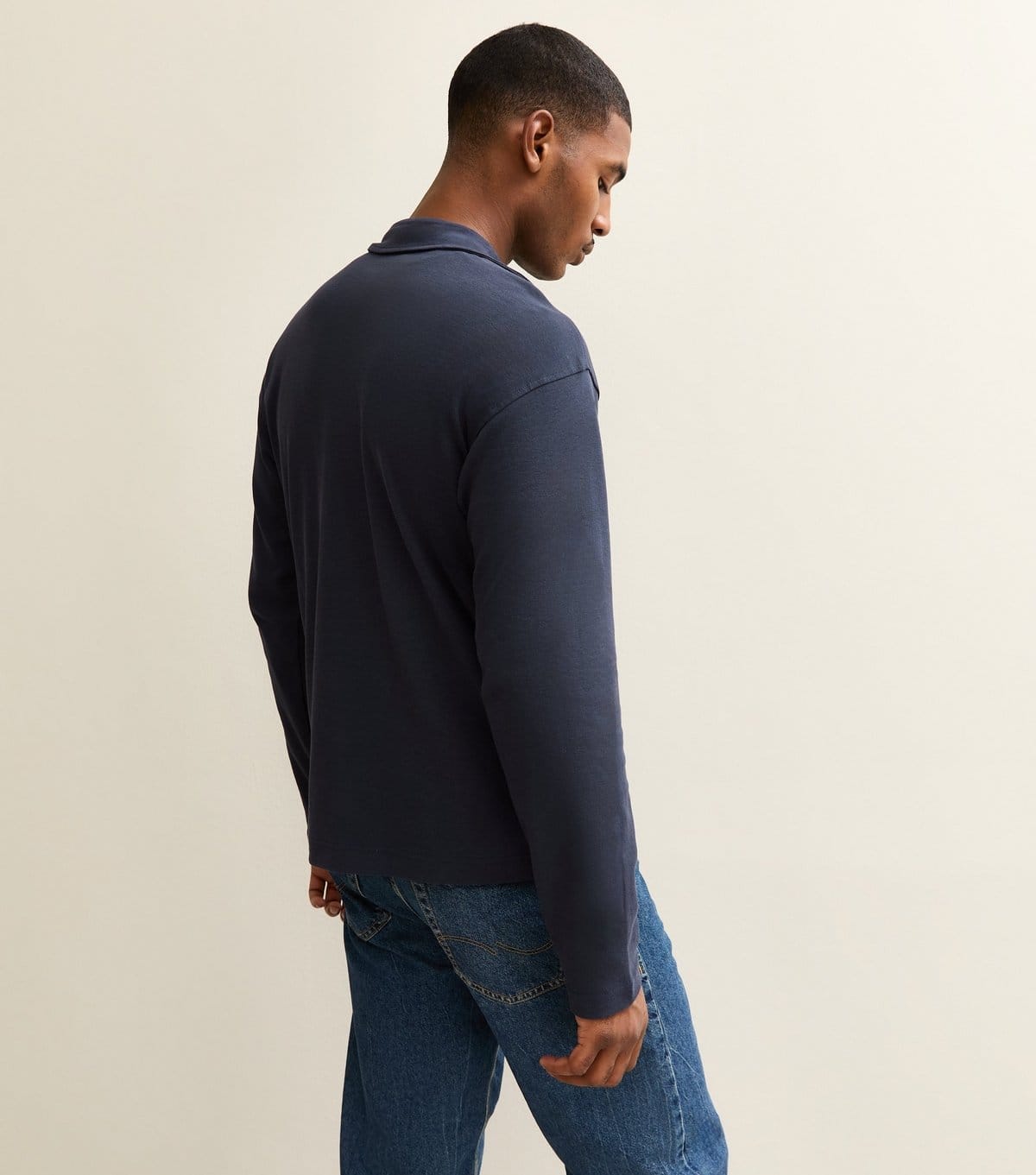 New Look Men's Navy Relaxed Quarter Zip Polo Collar Top New Look - 4