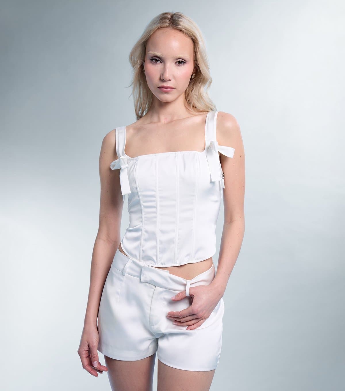 Public Desire Women's White Satin Boned Corset Top Public Desire New Look
