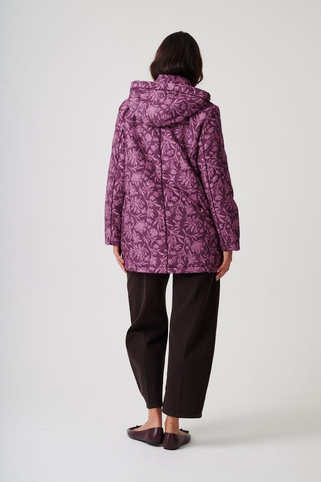 Anna Rose Anna Rose Women's Hooded Floral Print Coat With Scarf in Aubergine - 3