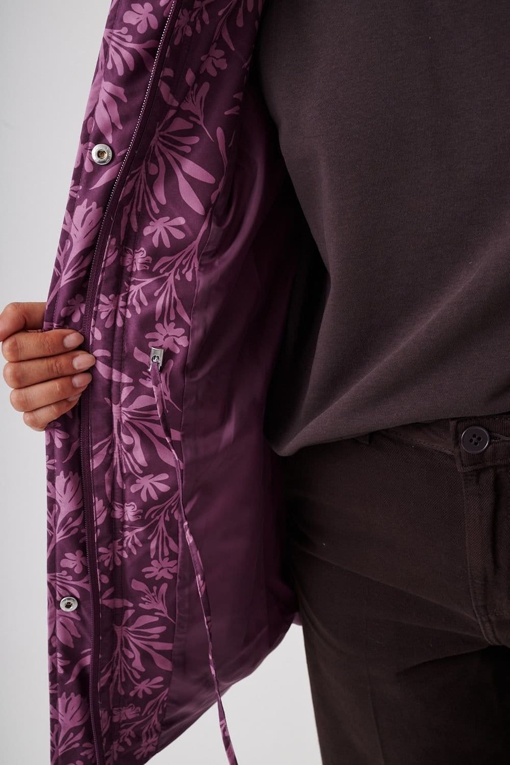 Anna Rose Anna Rose Women's Hooded Floral Print Coat With Scarf in Aubergine - 4