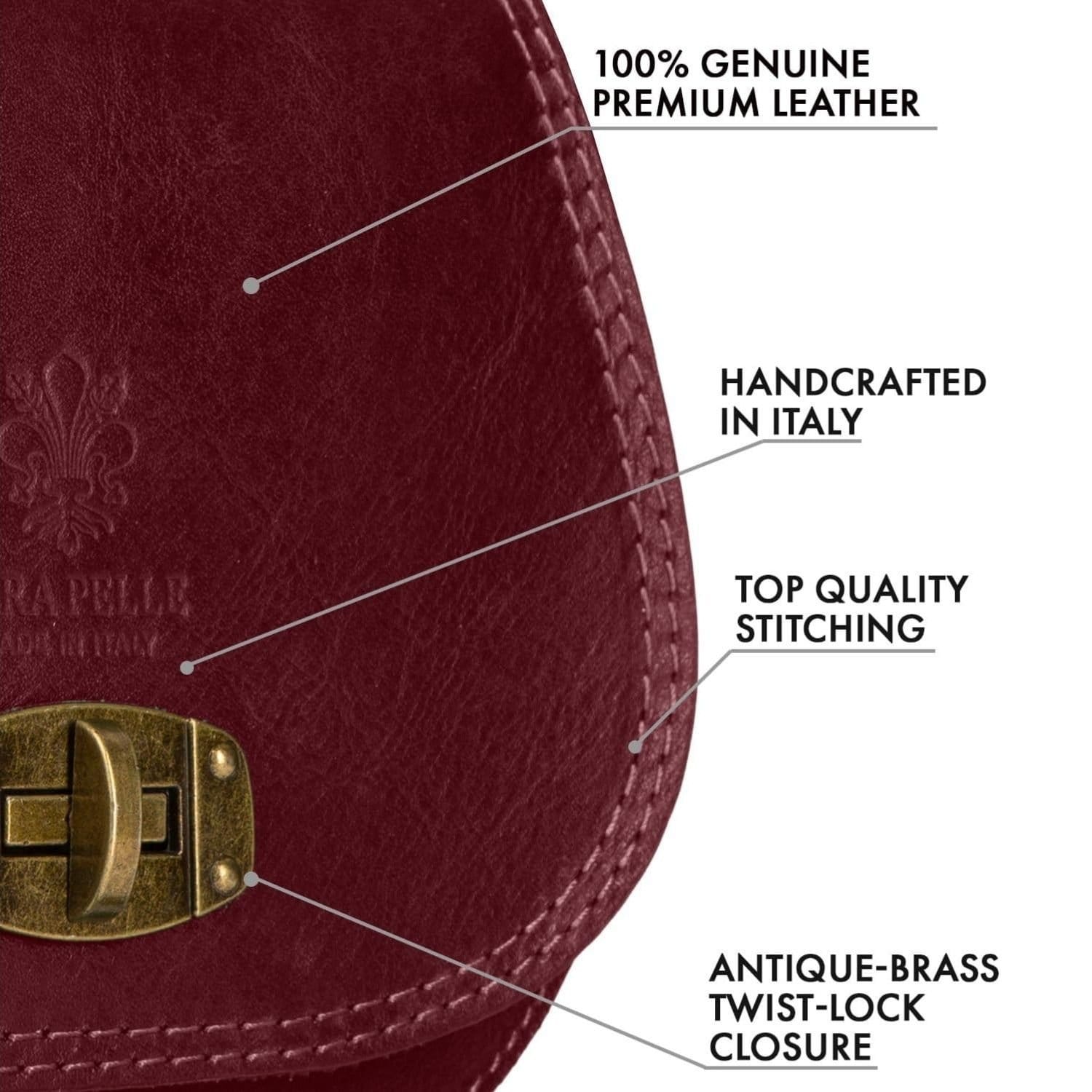 Woodland Leathers Woodland Leathers Women's Women's Italian Leather Crossbody Bag in Burgundy - 4