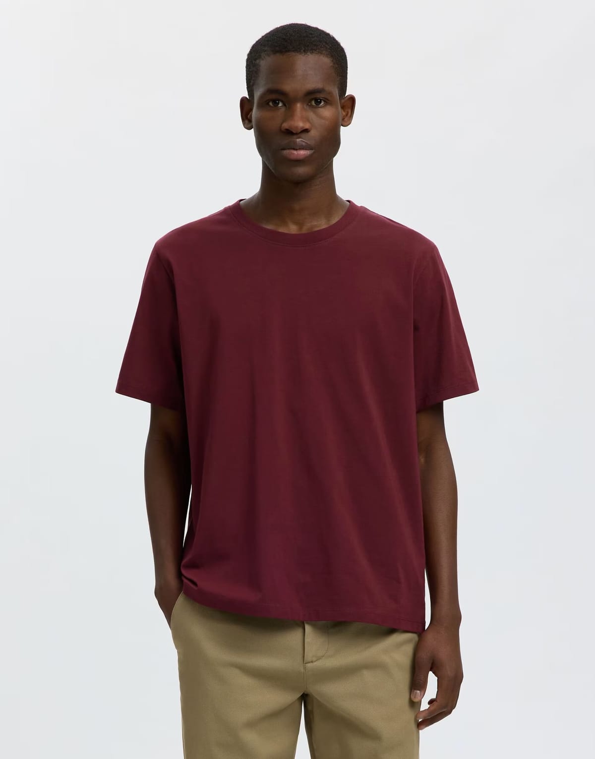 ASOS Selected 100% cotton regular fit t-shirt in burgundy - 1