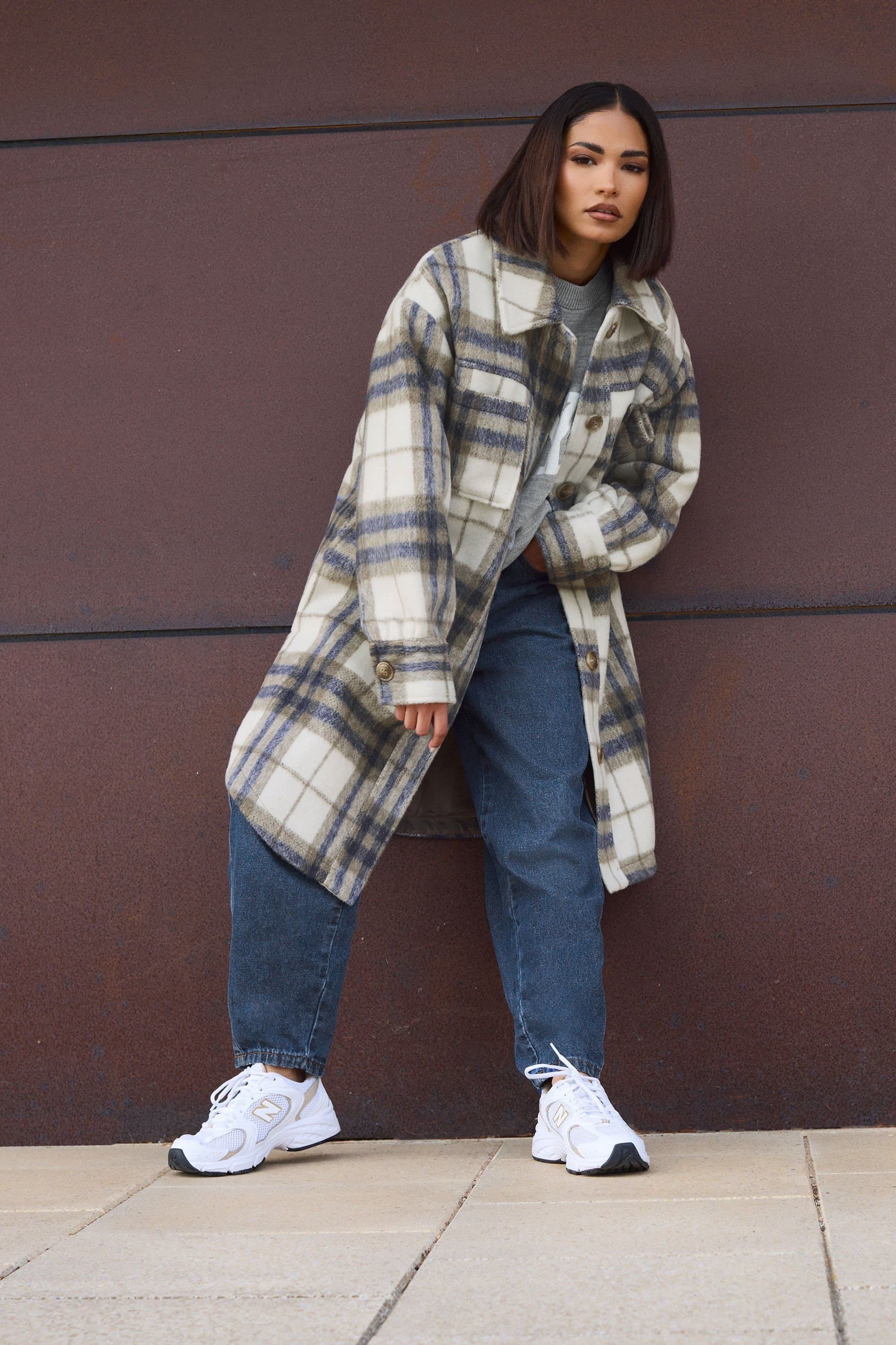 PixieGirl PixieGirl Women's Petite Longline Printed Shacket in Blue