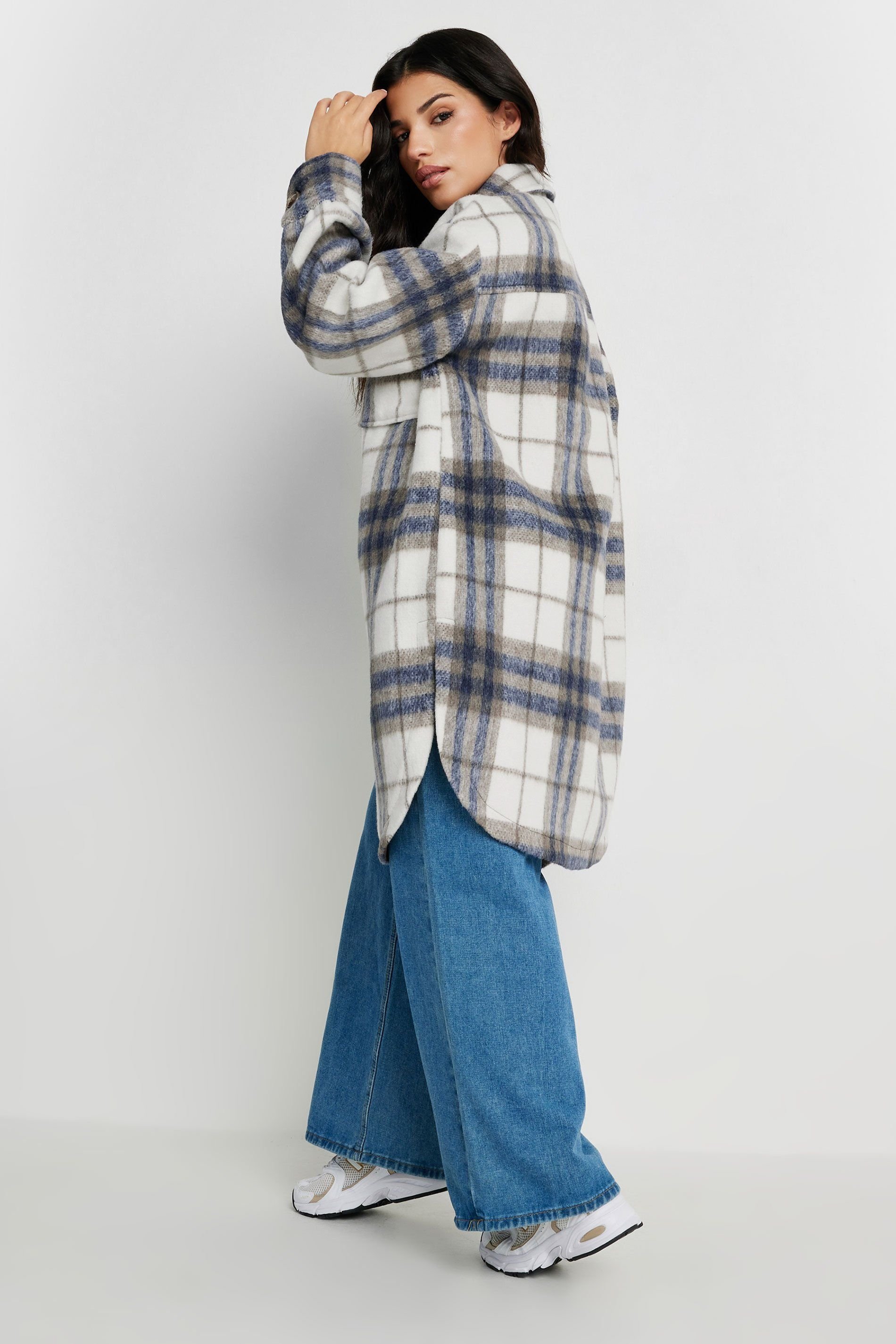 PixieGirl PixieGirl Women's Petite Longline Printed Shacket in Blue - 3