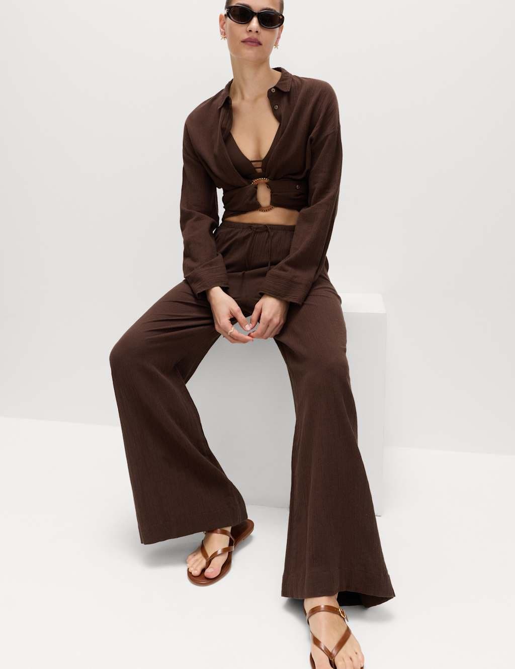 Marks & Spencer M&S Peat Cotton-Rich Beach Trousers with Linen