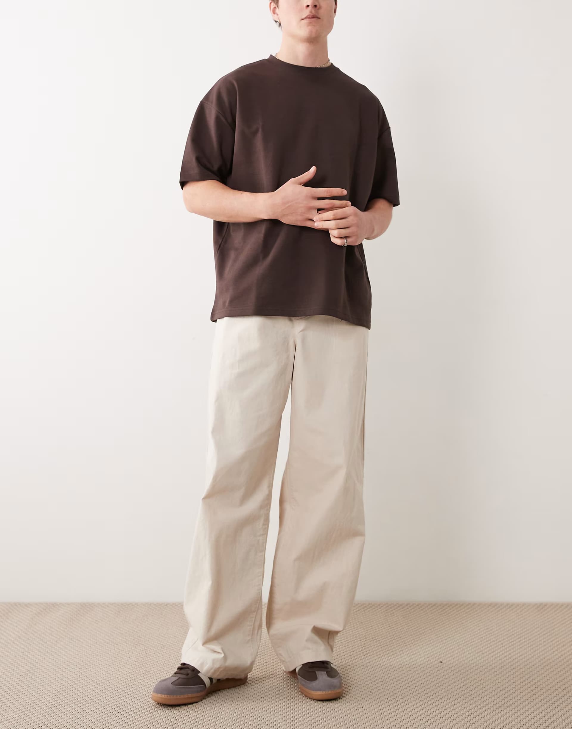 ASOS ASOS DESIGN baggy fit linen blend trousers in stone