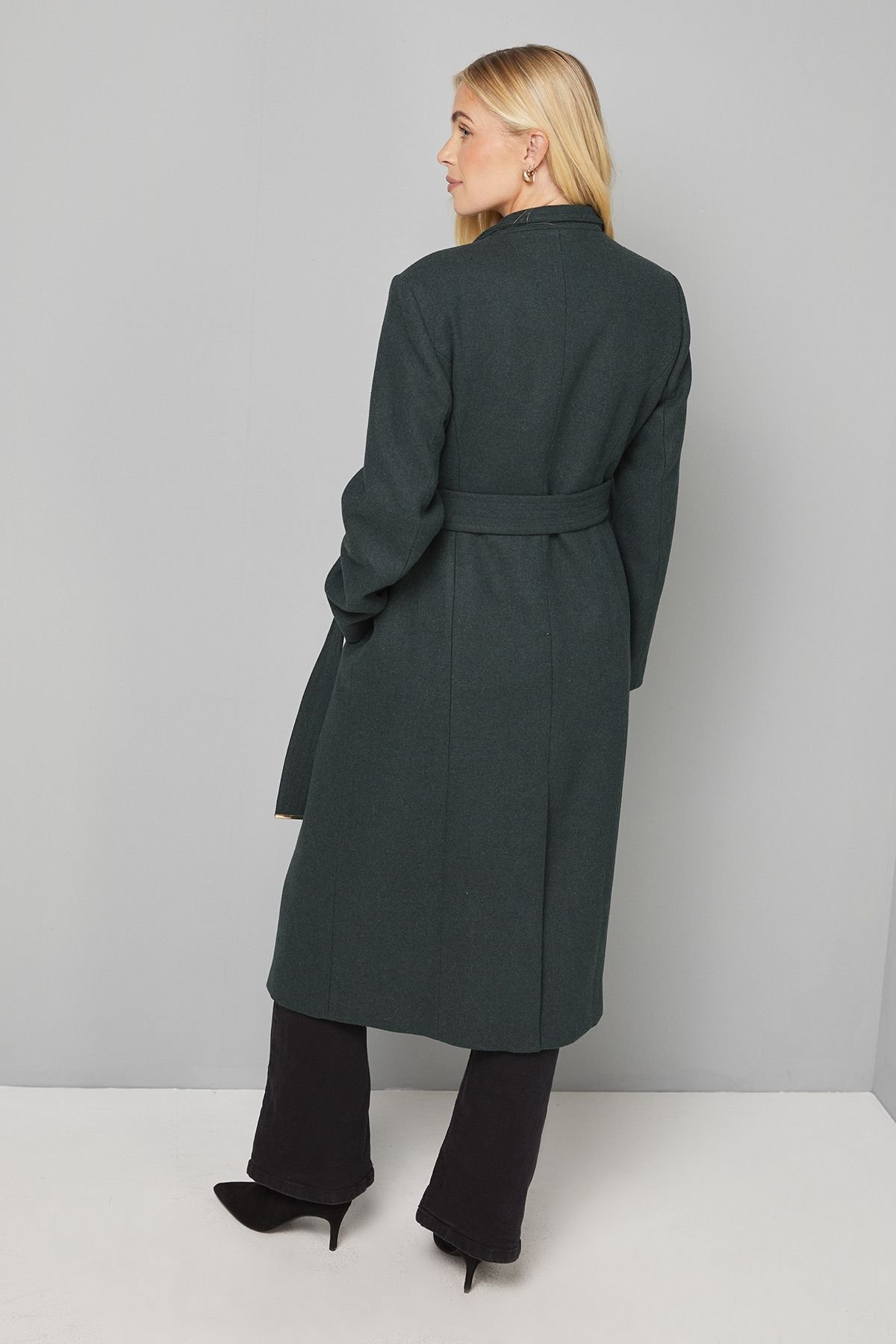 Wallis Wallis Women's Petite Belted Maxi Coat in Green - 3