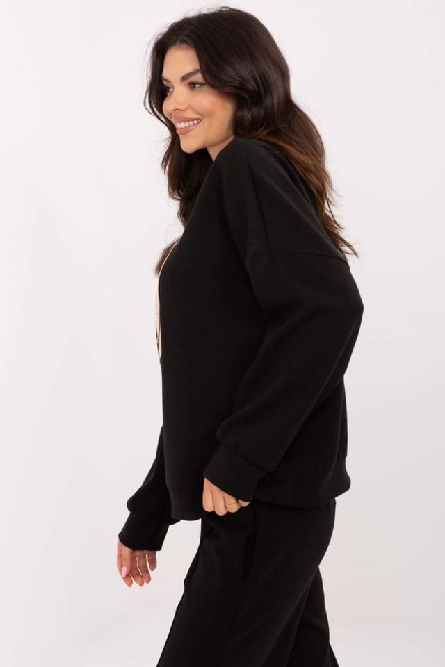 Love Lace Love Lace Women's Casual Round Neck Sweatshirt with Heart Zircon in Black - 2