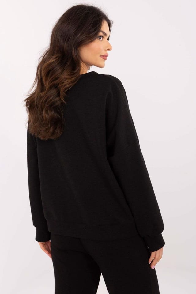 Love Lace Love Lace Women's Casual Round Neck Sweatshirt with Heart Zircon in Black - 3