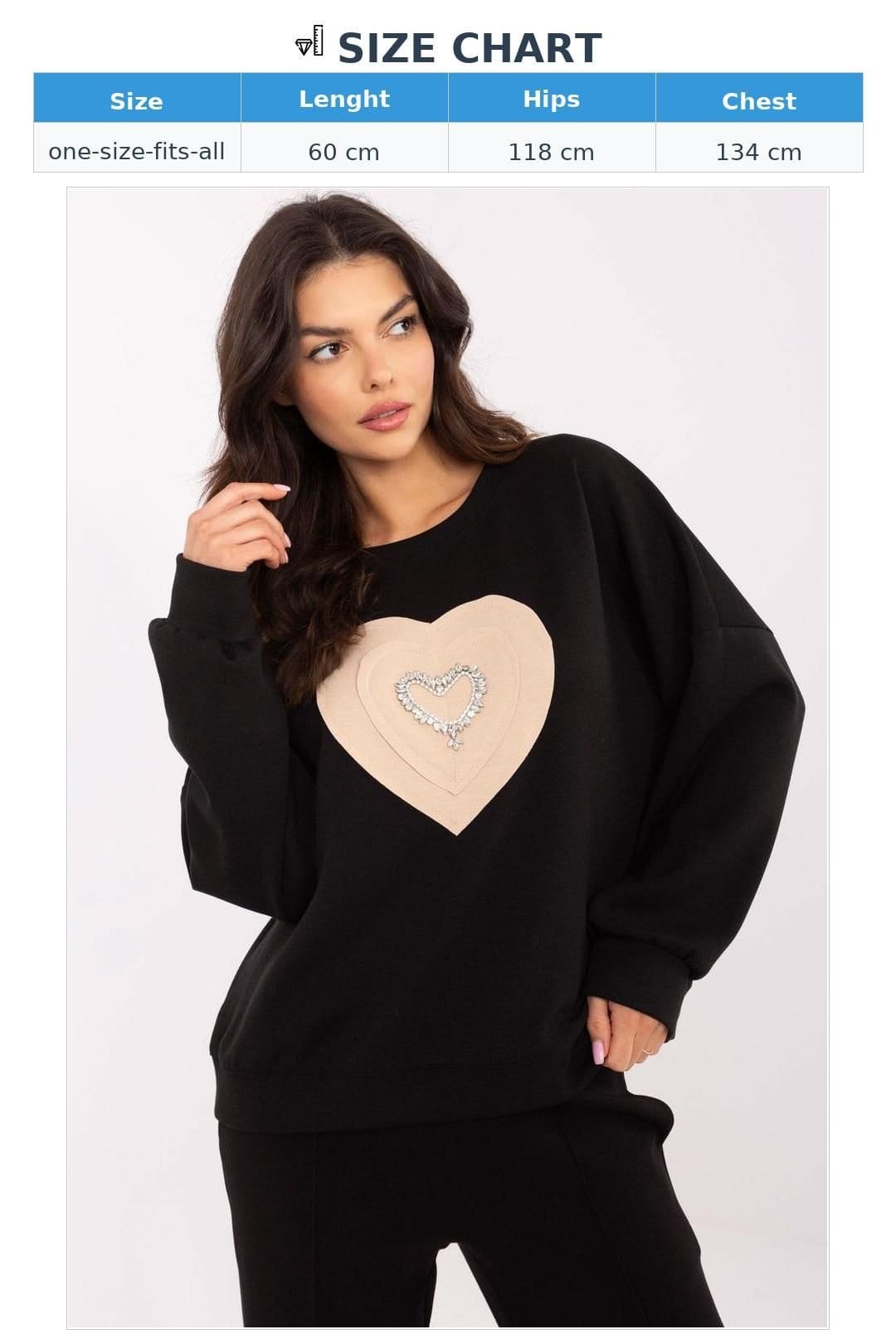 Love Lace Love Lace Women's Casual Round Neck Sweatshirt with Heart Zircon in Black - 4