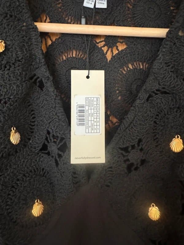 Never Fully Dressed BNWT Never Fully Dressed black crochet shell maxi dress, size 8