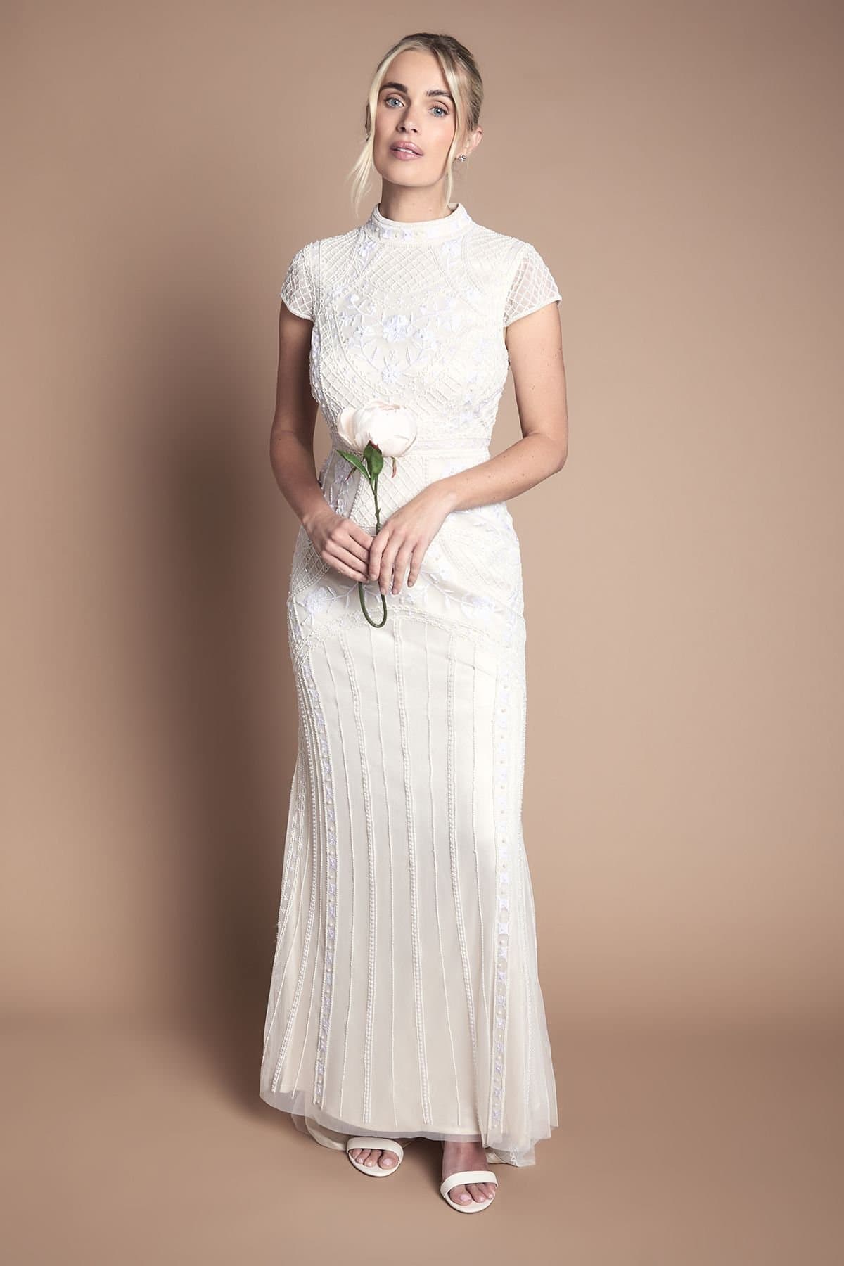 Coast Coast Women's Honoured Petite Beaded & Embellished Cap Sleeve Fishtail Wedding Dress in Ivory