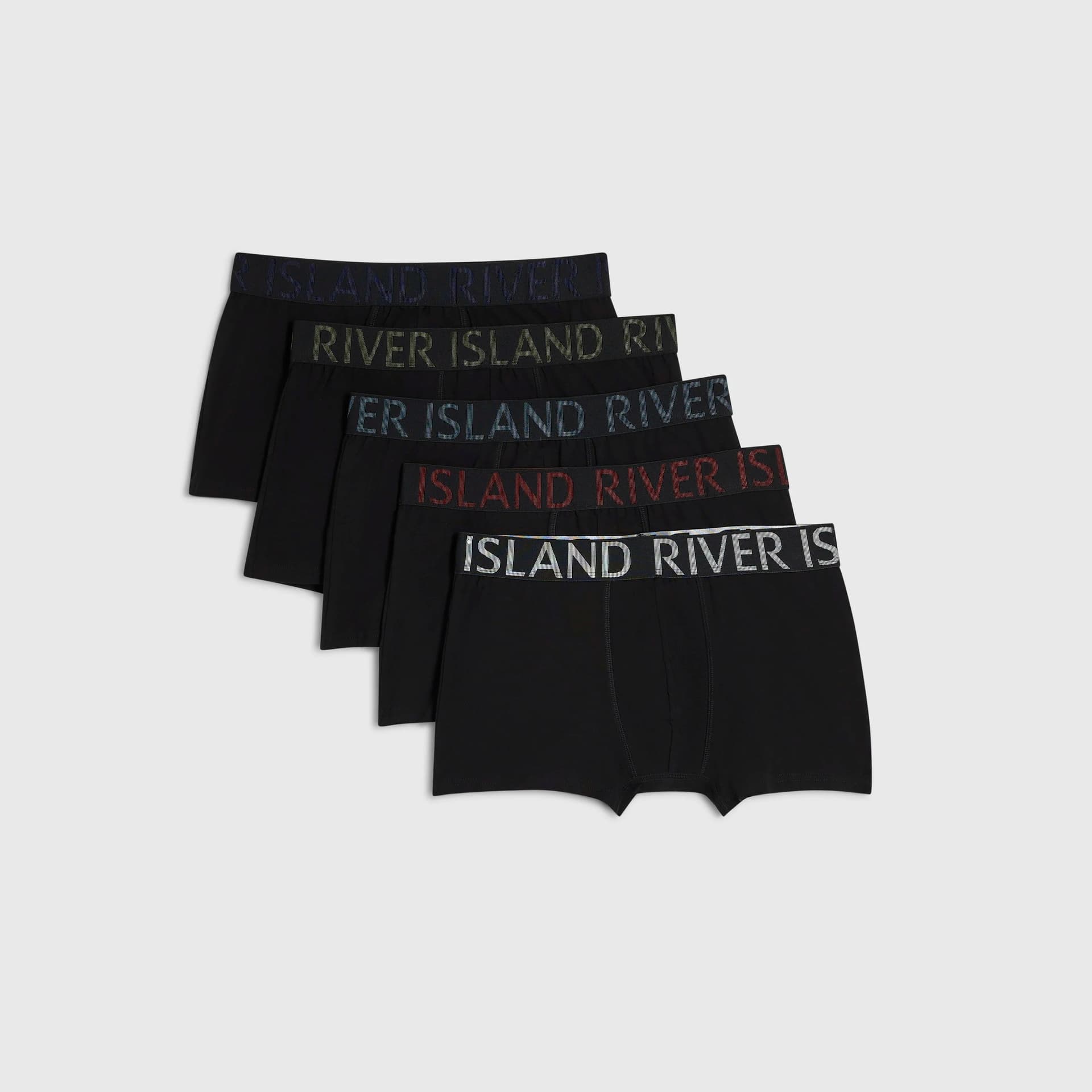 River Island Mens River Island Black Pack Of 5 Embroidered Trunks