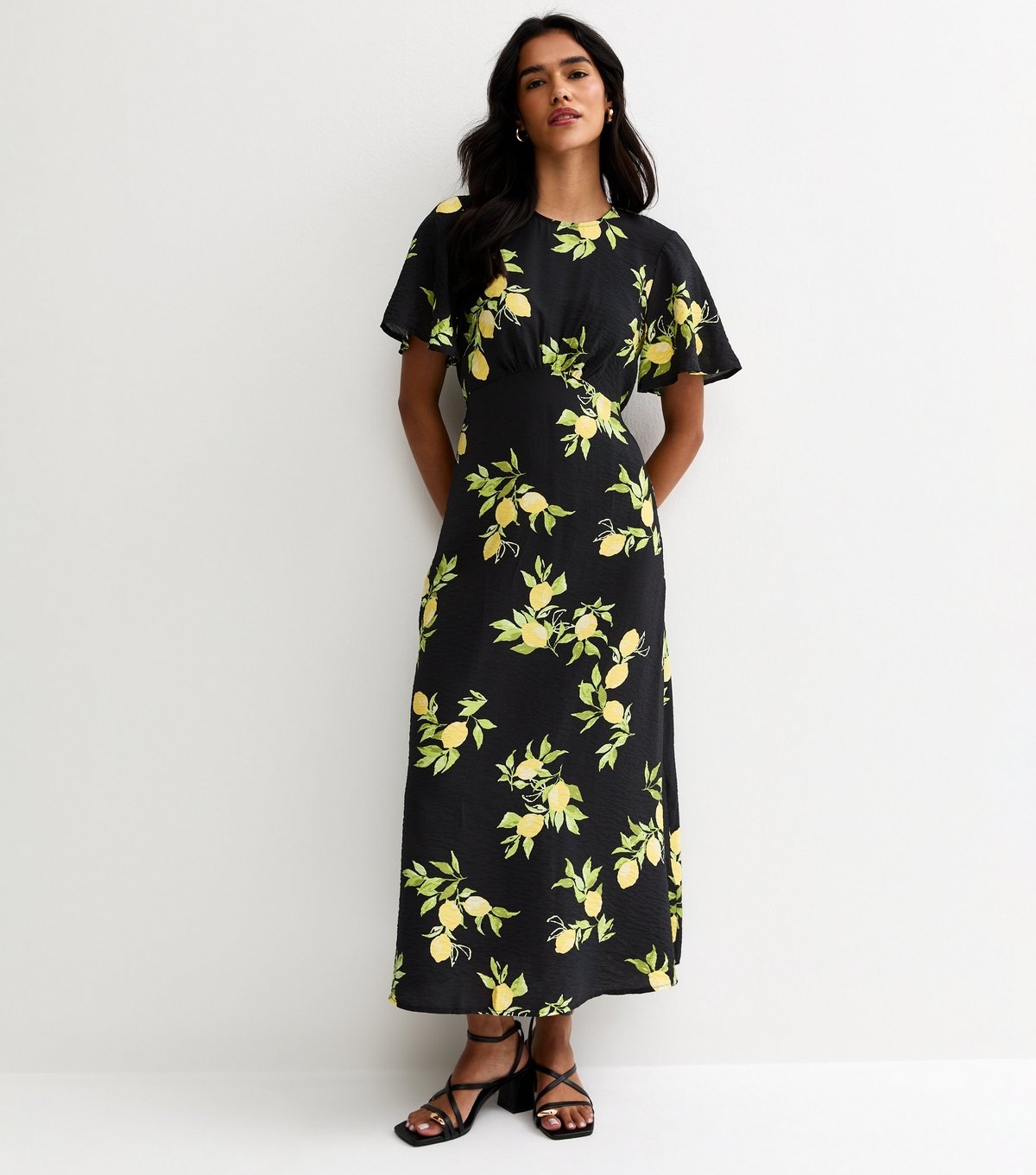 New Look Women's Black Lemon Print Flutter Sleeve Midi Dress New Look - 3