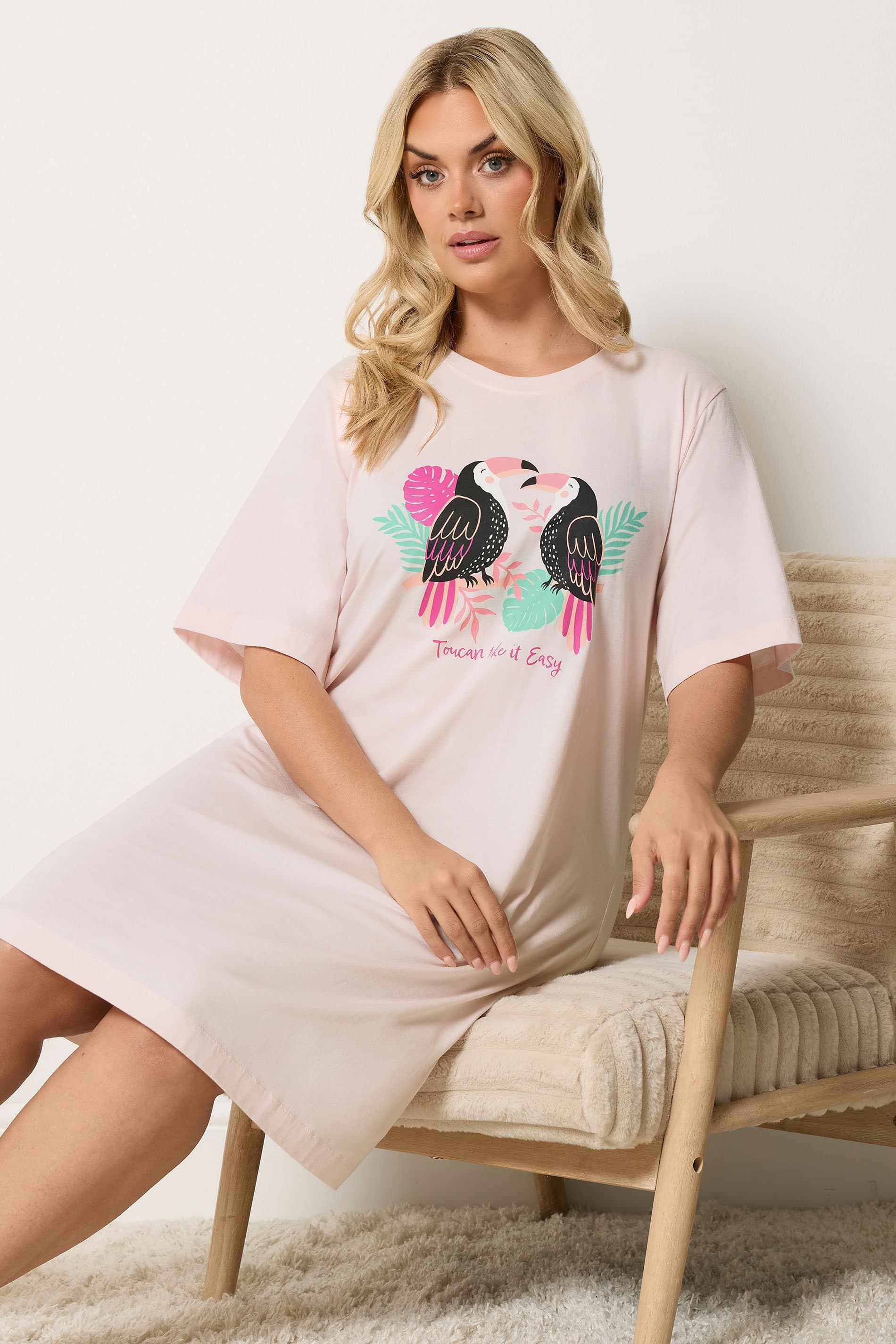 Yours Plus Size Pink 'Toucan Take It Easy' Nightdress
