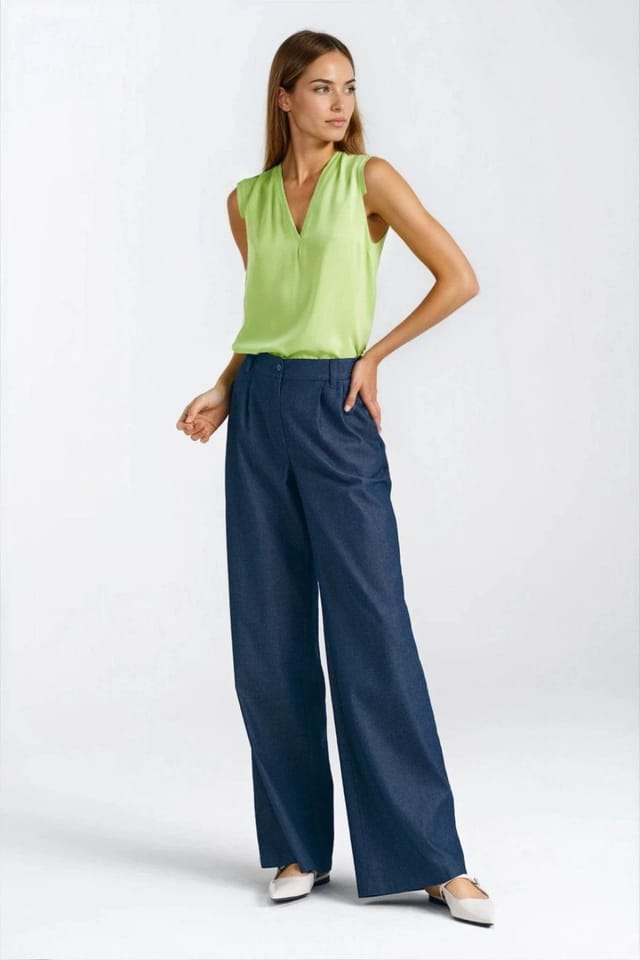 Love Lace Love Lace Women's Sleeveless V Neck Viscose Blouse with Pleats in Green - 2