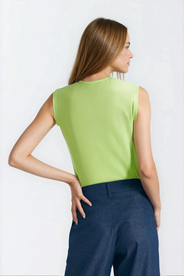 Love Lace Love Lace Women's Sleeveless V Neck Viscose Blouse with Pleats in Green - 3