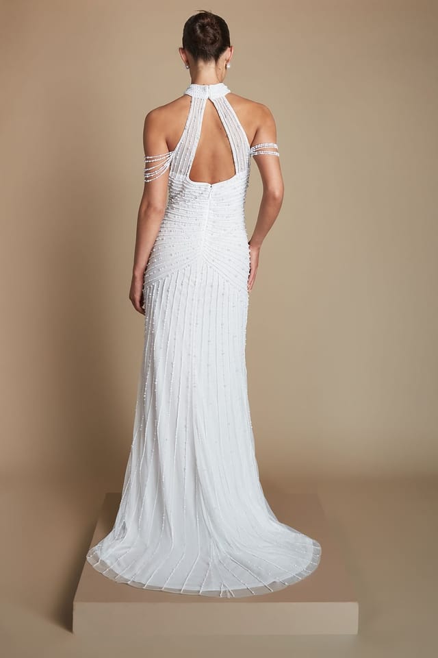 Coast Coast Women's Pearl Embellished Drape Sleeve Wedding Dress in Ivory - 3