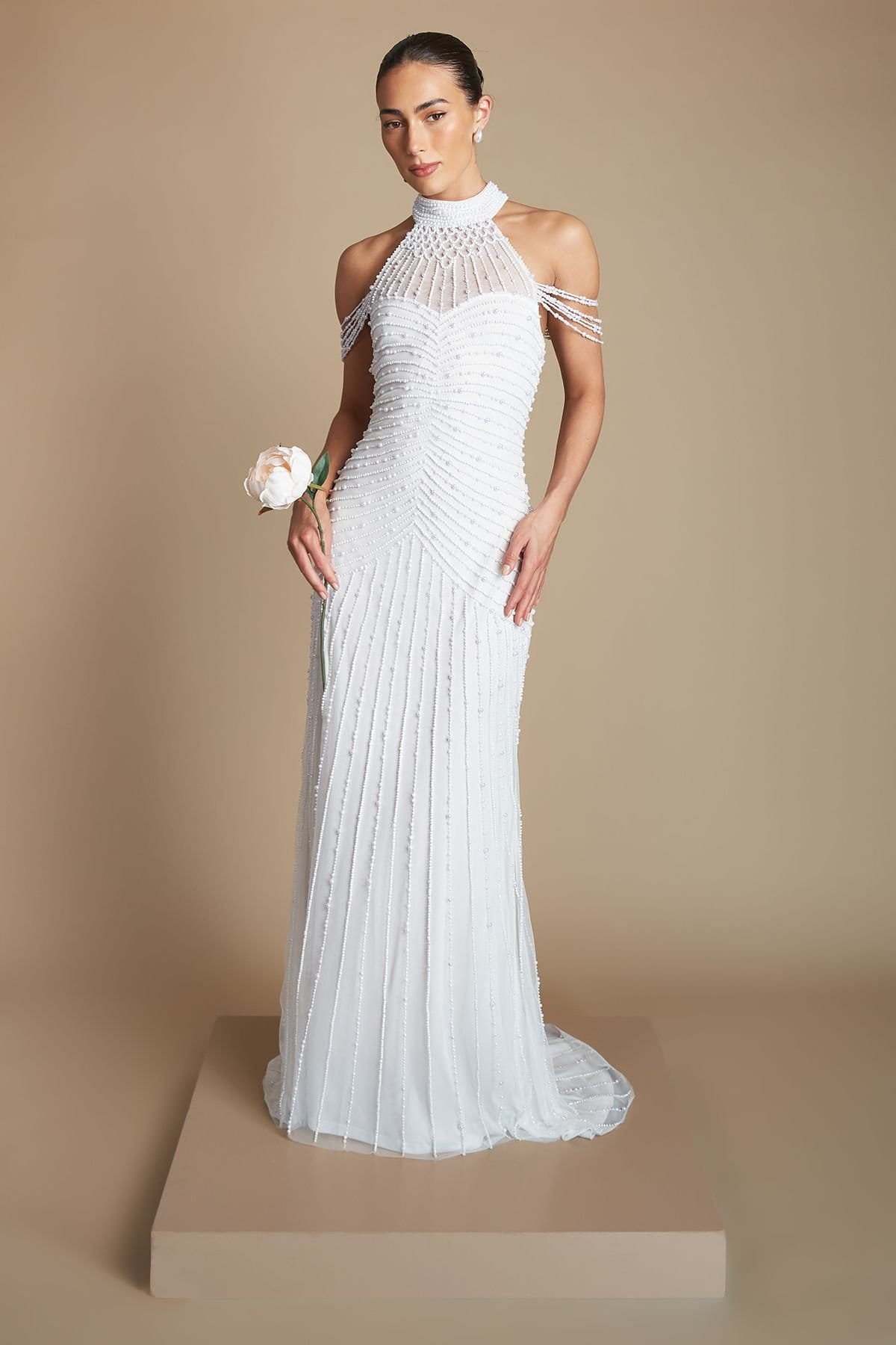 Coast Coast Women's Pearl Embellished Drape Sleeve Wedding Dress in Ivory - 4