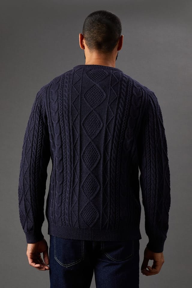 Burton Burton Men's Cable Knit Crew Neck Jumper in Navy - 3