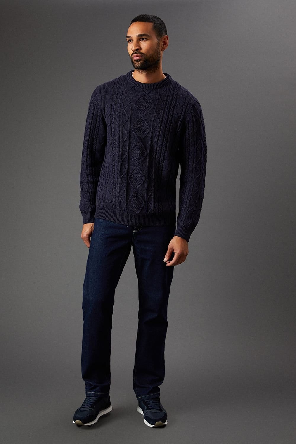 Burton Burton Men's Cable Knit Crew Neck Jumper in Navy - 4