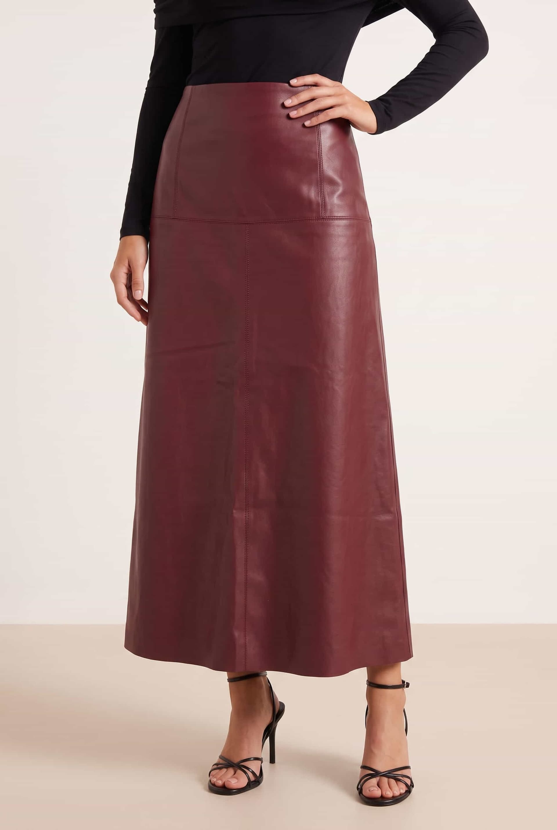Style Cheat Style Cheat Women's Pu Midi Skirt - Red in Burgundy