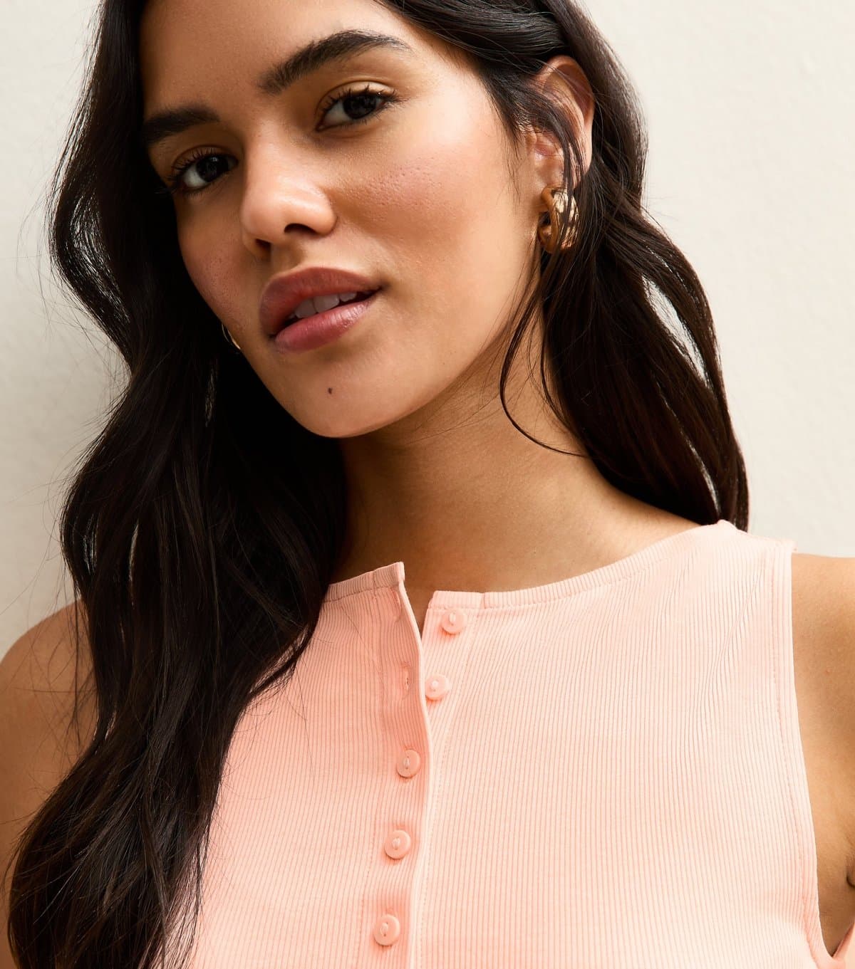 New Look Women's Light Coral Button Through Tank Top New Look