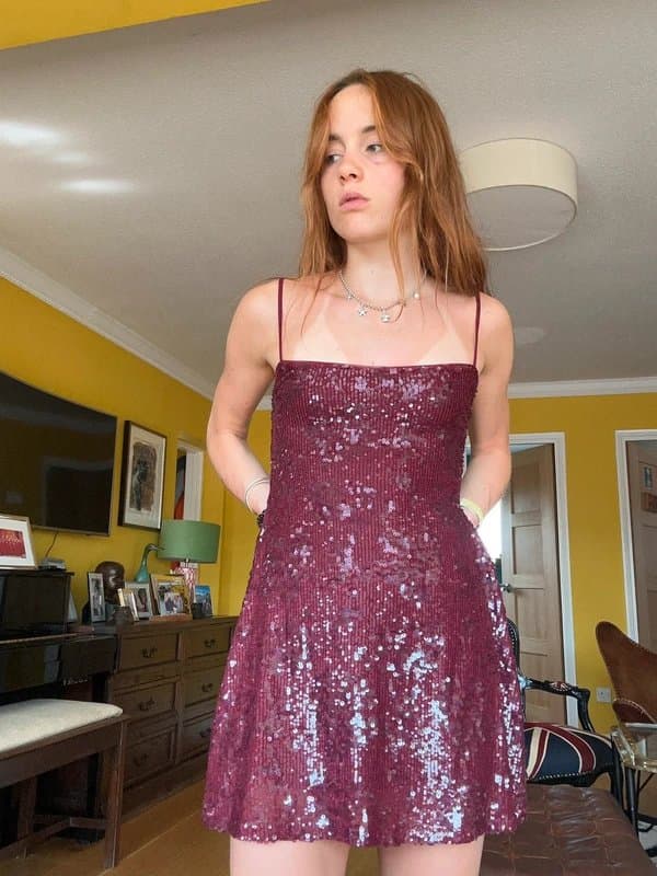 Bershka Burgundy sequin mini dress