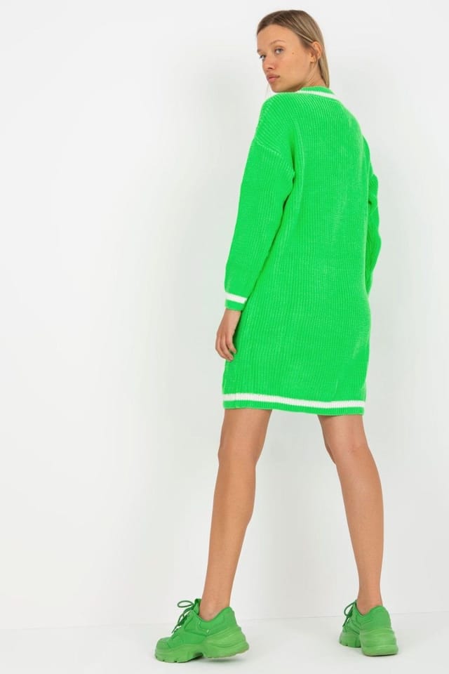 Love Lace Love Lace Women's Knit Long Sleeve Heart Neck Dress in Green - 2