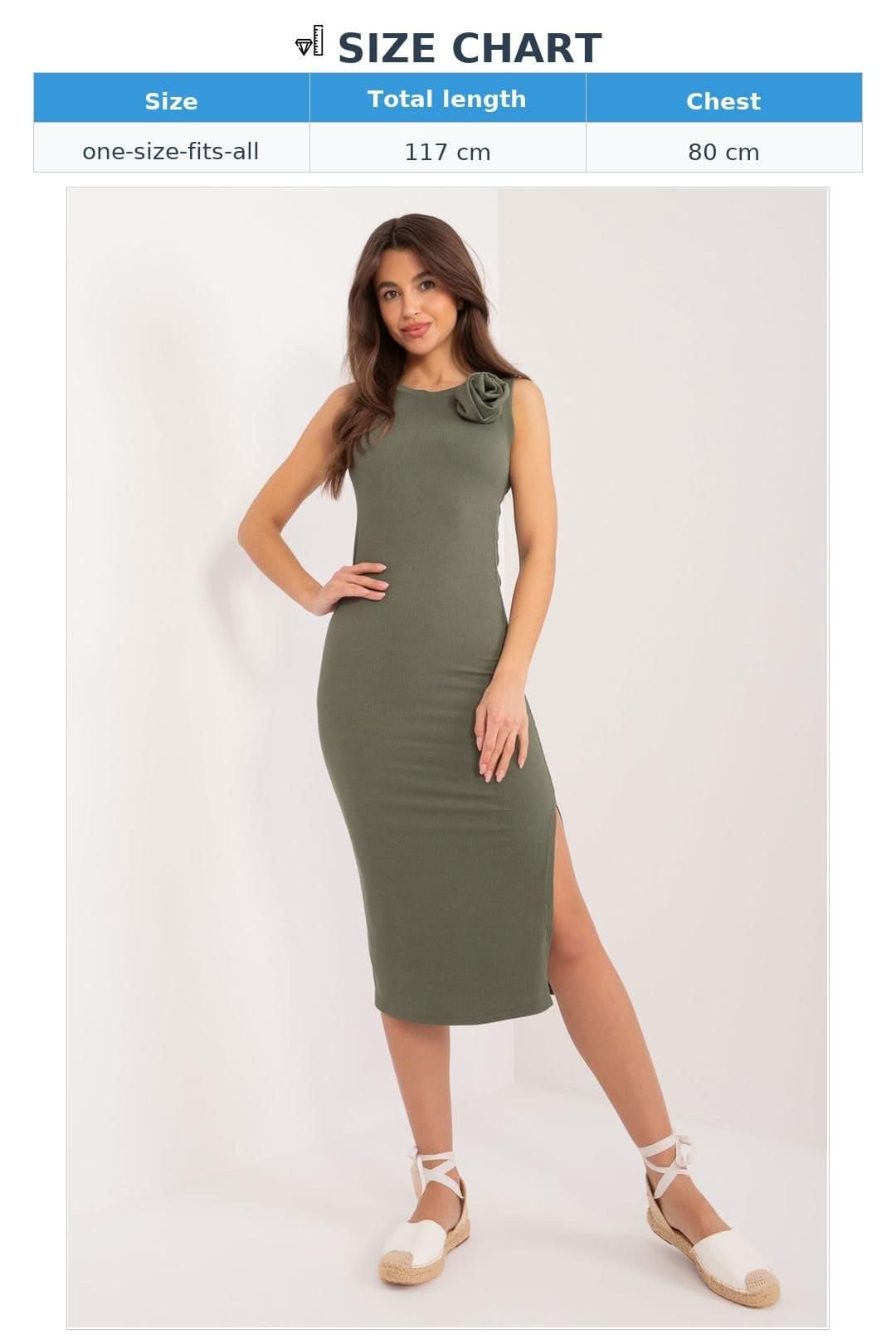 Love Lace Love Lace Women's Cotton Ribbed Sleeveless Midi Dress with Flower in Green - 4